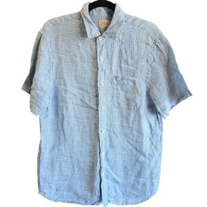 Faherty Men's Ss Palma Linen Shirt, Blue Basketweave S/M See Msmts Summer Casual